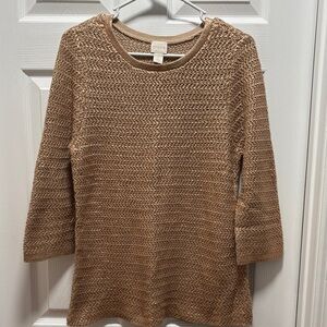 Chico's Textured Tan Crew Neck Sweater